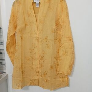 Susan Graver Style Embroidered Floral Boho 2 pc button down Tunic blouse